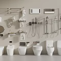 Modern Bathroom Fixtures With Toilets Towel Racks Mirrors And Shower Systems