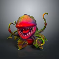 Vibrant Red And Green Carnivorous Plant With Curly Vines And Sharp Teeth