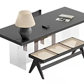 Middle style desk and chair combination 3d model