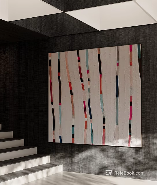 Abstract Oil Painting With Colorful Vertical Stripes Modern Wall Art Decor 3d model 