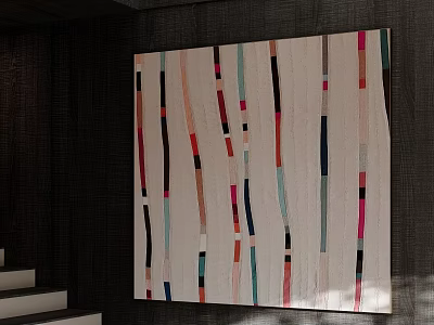 Abstract Oil Painting With Colorful Vertical Stripes Modern Wall Art Decor 3d model
