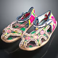 Traditional Handmade Embroidered Sandals With Colorful Floral Patterns And Blue Trim
