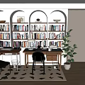 Quiet Ancient Style Desk and Chair Combination Computer Decoration Combination Bookcase Shutters 3d model