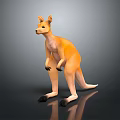 Orange and Beige Kangaroo in Standing Pose Against Gray Gradient Background With Reflective Surface