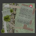 Cartoon Scene Of Modern Hillside House With Trees Swimming Pool And Patio Steps