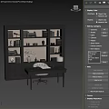 Modern Study Room Dark Desk and Light Chair Set With Table Lamp And Bookshelves