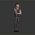 Young Boy Character In Red Vest White Shirt Gray Pants And Red Shoes Gesturing