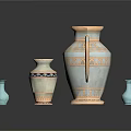 Decorative Vases In Various Sizes With White And Light Blue Colors And Gold Accents
