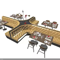 Elegant Restaurant Banquette Seating Design With Dining Tables And Tableware Setup 3d model