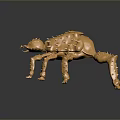 Golden Crab Like Metallic Sculpture With Detailed Texture And Dark Background Reflection