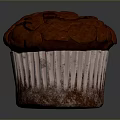 Chocolate Muffin With Cracked Surface In White Paper Liner On Gray Background