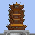 Traditional Chinese Ancient Architecture Multi Layered Pagoda With Yellow Roofs Overhanging Eaves White Base