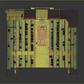 Cartoon Style Meeting Hall Scene With Neatly Arranged Green Seats Wooden Structure And Central Table