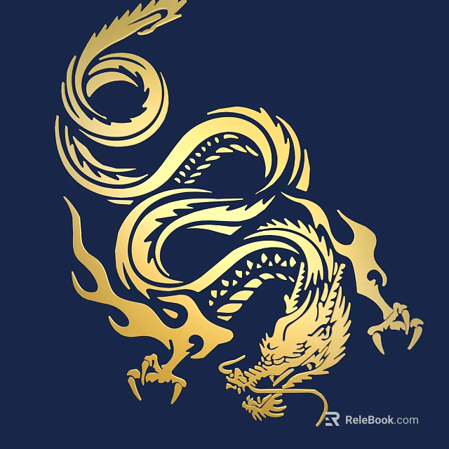 Golden Dragon Themed Wall Decor with Intricate Design on Blue Background 3d model 