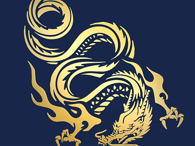 Golden Dragon Themed Wall Decor with Intricate Design on Blue Background 3d model