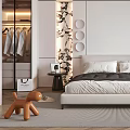 Modern Minimalist Bedroom Interior With King Bed Walk in Closet Green Plants And Decorative Elements