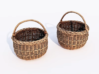 Set of Two Handmade Wicker Storage Baskets with Handles for Home Organizing 3d model