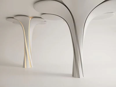 Modern Curved White Columns With Sleek Tree Like Design In Interior Architecture 3d model
