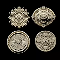 Intricate Carved Round Decorative Ornaments Featuring Detailed Floral And Geometric Patterns