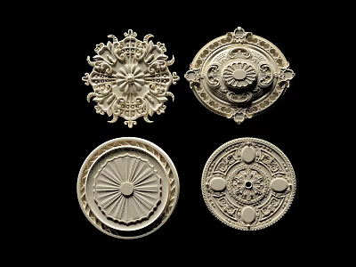 Intricate Carved Round Decorative Ornaments Featuring Detailed Floral And Geometric Patterns 3d model