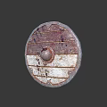 Medieval Wooden Shield With Metal Boss And Worn Surface Texture Details
