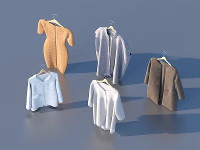 Various Colored Clothes Hanging On Hangers Different Styles Of Tops And Coats 3d model