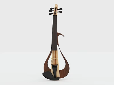 Modern Wooden Violin Musical Instrument With Curved Body And Strings 3d model