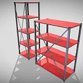 Sturdy Metal Frame Display Shelves With Red Tiers For Retail Exhibition