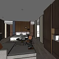 Modern Hotel Room Interior With Wooden Decor Bed Sofa And Ambient Lighting
