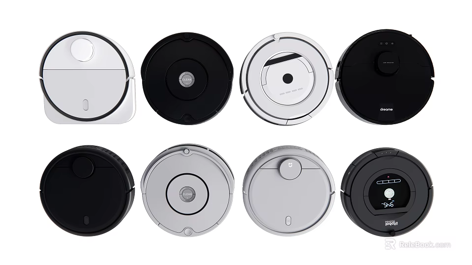 Various Modern Robot Vacuums As Essential Household Appliances With Different Colors And Designs 3d model 