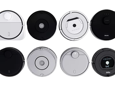 Various Modern Robot Vacuums As Essential Household Appliances With Different Colors And Designs 3d model