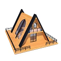 Wooden House With Triangular Roof Large Windows And Balcony Black Railings