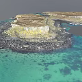 Stunning Natural Scenery With Brown Island Blue Coastal Waters And Rocky Landforms