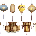 Traditional Chinese Hanging Lanterns with Various Decorative Patterns and Styles 3d model