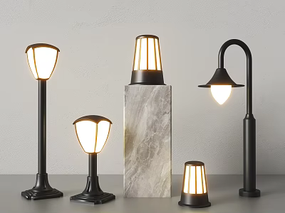 Various Styles Black Outdoor Lights With Illuminated Lamp Shades For Garden Spaces 3d model