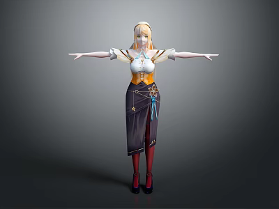 Game Movie Character With Blonde Hair White Top Yellow Corset Dark Skirt And Star Decorations 3d model