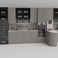 Modern Kitchen Design With Elegant Wine Cabinet Glass Doors And Built in Appliances