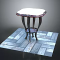Elegant Round Top Stool With White Marble And Dark Carved Legs On Square Tiled Floor