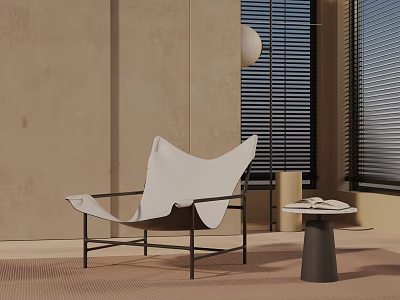 Modern White Leather Leisure Chair With Black Metal Frame And Side Table 3d model