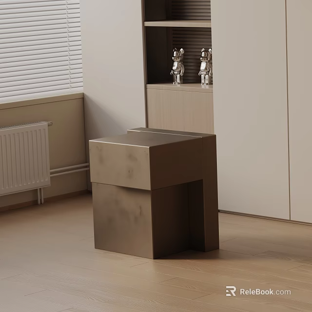 Modern Metallic Bedside Table Design With Storage Cabinet And Decorative Figurines 3d model 
