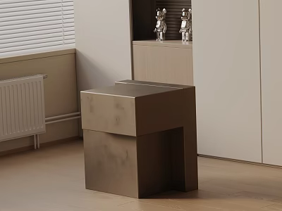 Modern Metallic Bedside Table Design With Storage Cabinet And Decorative Figurines 3d model