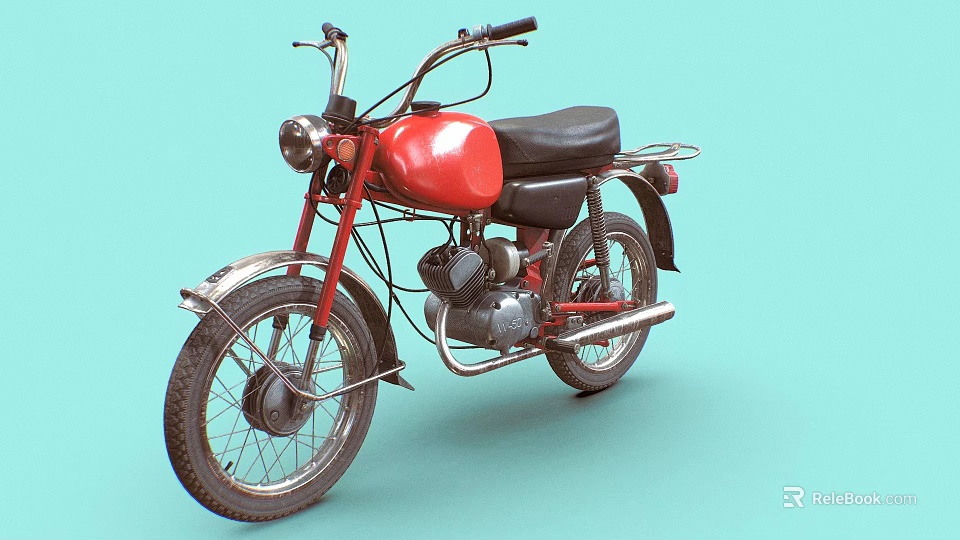 Vintage Red Motorcycle With Black Leather Seat And Silver Metal Parts 3d model 