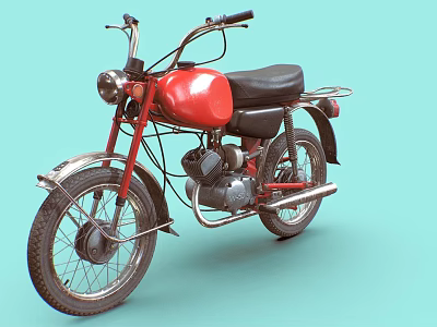Vintage Red Motorcycle With Black Leather Seat And Silver Metal Parts 3d model