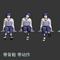 Game Movie Character In Purple Outfit With White Coat And Black Long Hair Multiple Poses