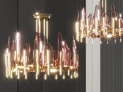 Modern Chandelier Design With Gold Frame And Crystal Like Decorative Shades 3d model