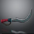 Silver Scimitar Weapon Design With Blue Glowing Patterns Red Wrapped Handle And Ring Guard