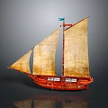 Traditional Red Sailing Boat With Yellow Sails Small Flag And White Accents