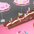 Pink Exhibition Booth Decorative Setup With Umbrellas Mannequins And Product Displays