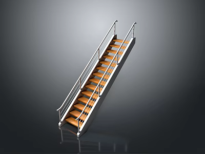 Modern Staircase With Metal Handrails Wooden Steps And Sleek Structure Design 3d model