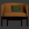 Orange Single Sofa with Green Pillow and Wooden Legs Modern Design
